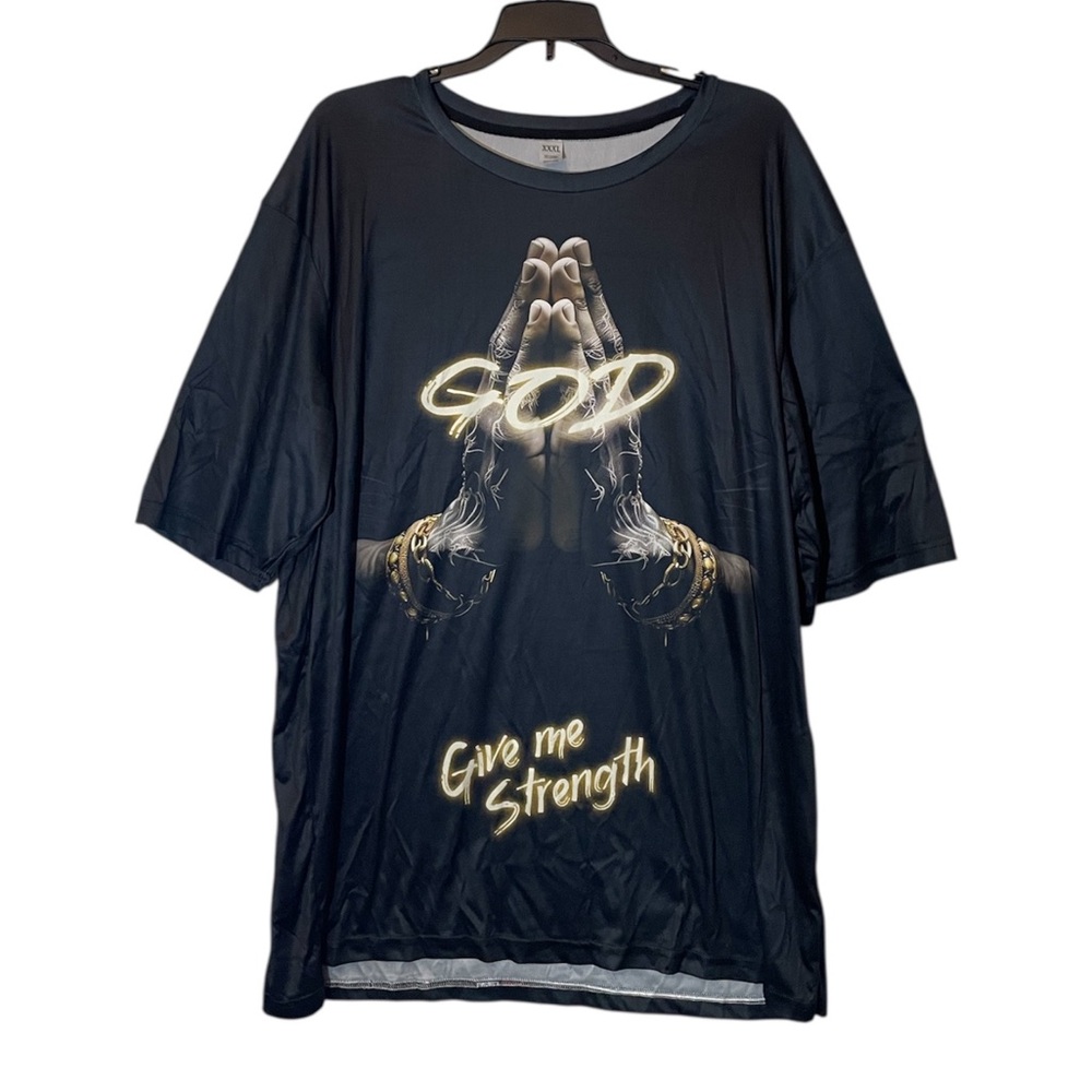Black Graphic T-Shirt with Prayer Design